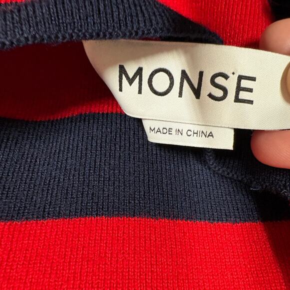 Monse Large Striped Cut Out Knit Mini Dress Red Black Wool Blend Long Sleeves - Picture 9 of 11